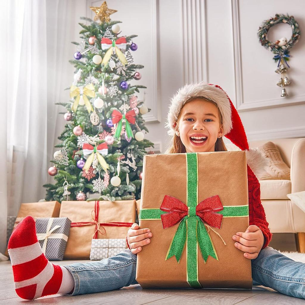 5 ярдов рождественских лент с блестками, проволочные рождественские ленты с проволочной окантовкой для упаковки подарков, бантов, лент для рождественской елки, гирлянд, подарков