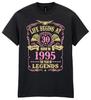 Life Begins At 30 Womens 30th Birthday T-Shirt Gift BORN 1995 Ladies 90s