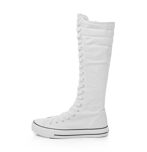 Fashion New Fashion 3Colors Women's Canvas Boots Lace Zipper Knee High Boots Boots Flat Shoes Casual High Help Punk Shoes Girls