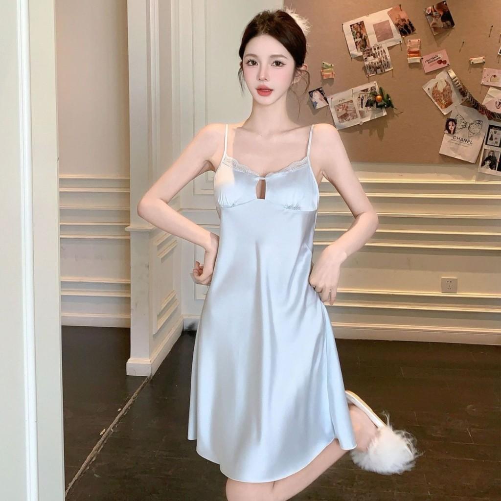 Ice Silk Sleepwear Women Summer Sleeveless Nightdress With V Neck For Home Relaxation