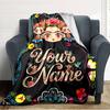 Name Custom Frida Kahlo Print Flannel Blanket High Quality Warm Comfortable Cover for All Seasons Perfect for Gifts Home Decor