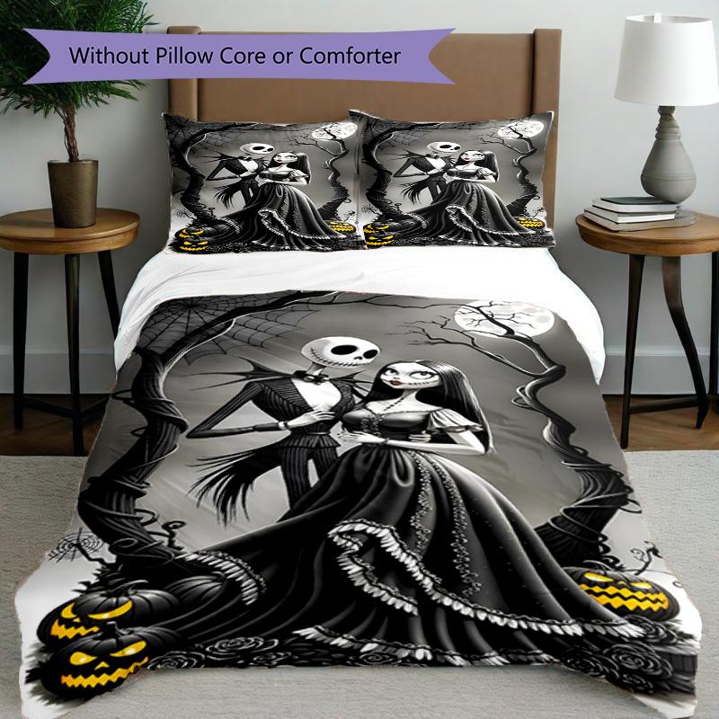 3pcs Duvet Cover Set (1*Duvet Cover + 2*Pillowcase, Without Core), The Nightmare Before Christmas Print Bedding Set, Bedroom Decor, All‑Season, Birthd