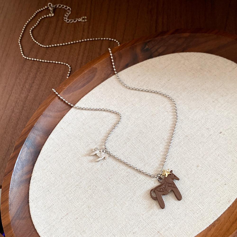 Zinc Zinc Alloy Horse Pendant Necklaces Funny Zodiac Animal Necklaces Beads Chain Chokers for Women