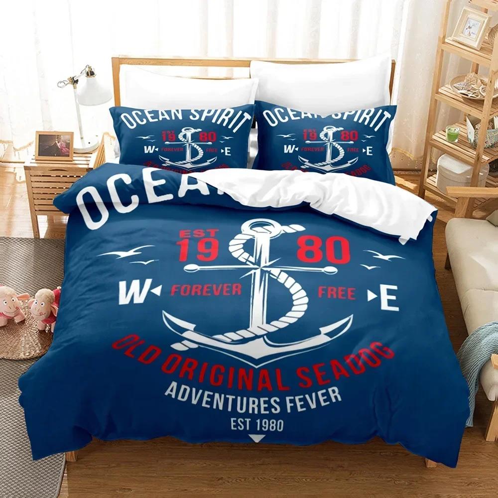 Marine Style Anchor Duvet Cover Set HD Comforter Cover for Kids Bedding Sets Bedclothes Bedroom Decor