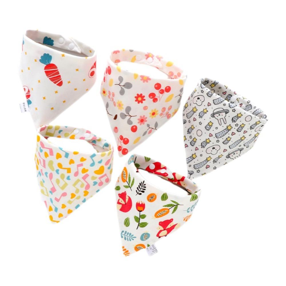 5PCS/SET Triangle Design Cotton Bibs Cartoon Print Feeding Bibs Cute Saliva Towel  Toddler Use