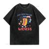 Retro Funny th of July Just Here For The Wieners Hot Dog Patriotic Print Casual T Shirt vintage Washed Soft Unisex Stylish