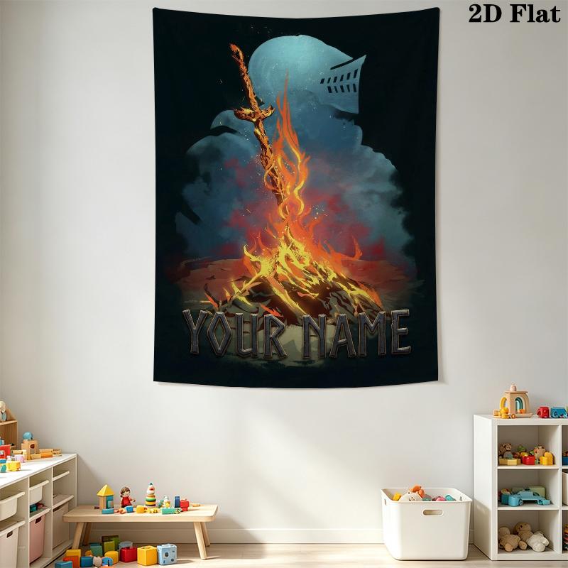 Custom Name Dark Souls Wall Tapestry Aesthetic Wall Hanging Printed Fabric Blanket Decorative Tapestries for Bedroom Living Room Home Decor