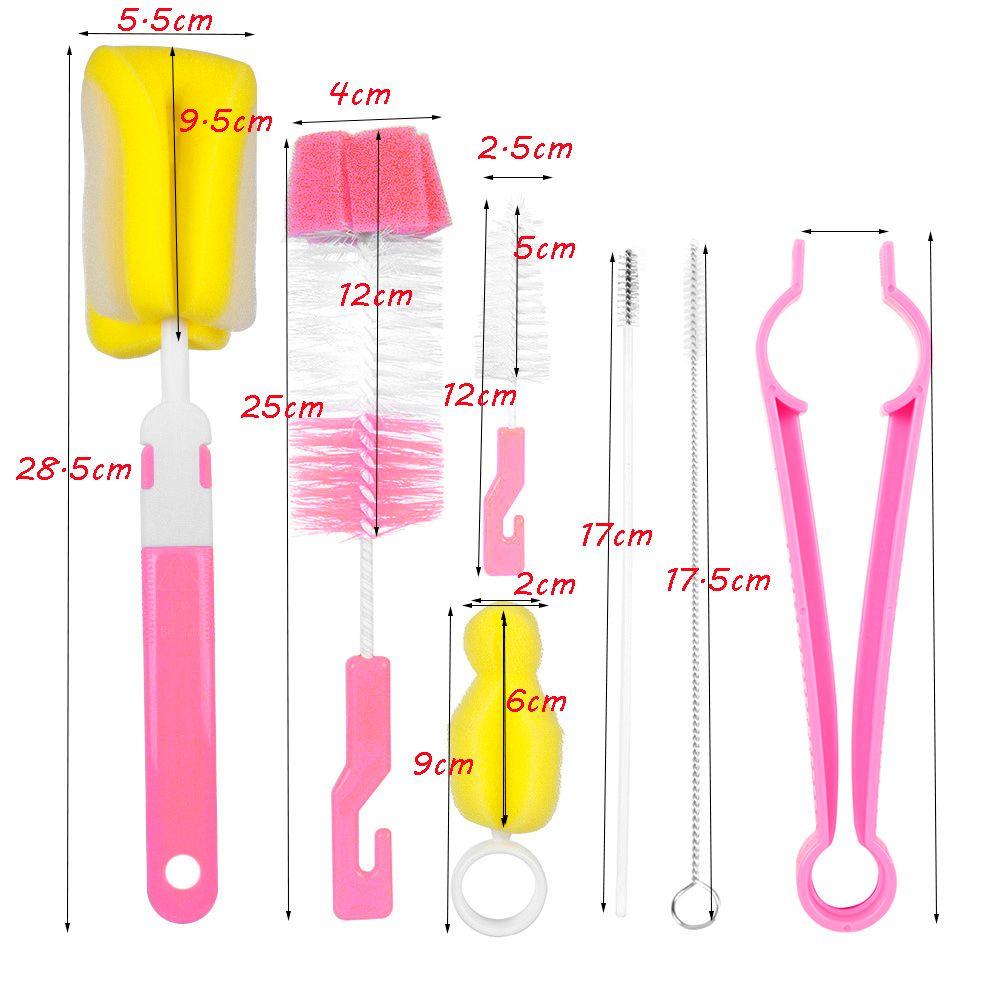 7pcs Head 360-degree Spout Cup Clean Sponge Rotating Baby Nipple Bottle Brush