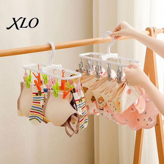 Compact Drying Solution Clothes Rack with 12 Clips, Heavy Duty Plastic Rotatable Portable Hanger Foldable Hanger, Anti-Slip Organizer for Underwear