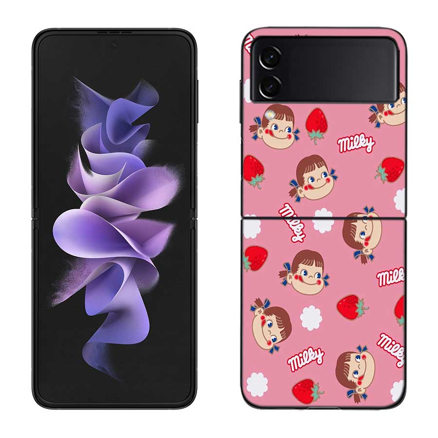 F-Fujiya M-Milky P-Peko C-chan Мультяшный Чехол для Телефона для Samsung Z Flip 7 6 5G Galaxy Z Flip 5 4 3 Черный Жесткий Чехол Роскошный ПК
