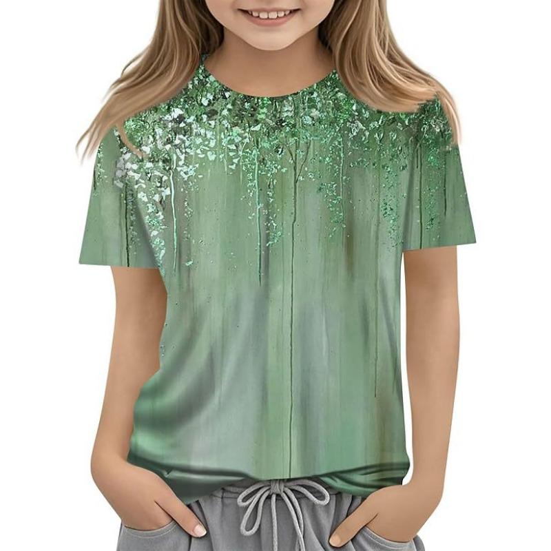 Детская футболка с 3D-принтом, новая повседневная универсальная детская одежда с цветочным 3D-принтом, футболка с короткими рукавами и круглым вырезом