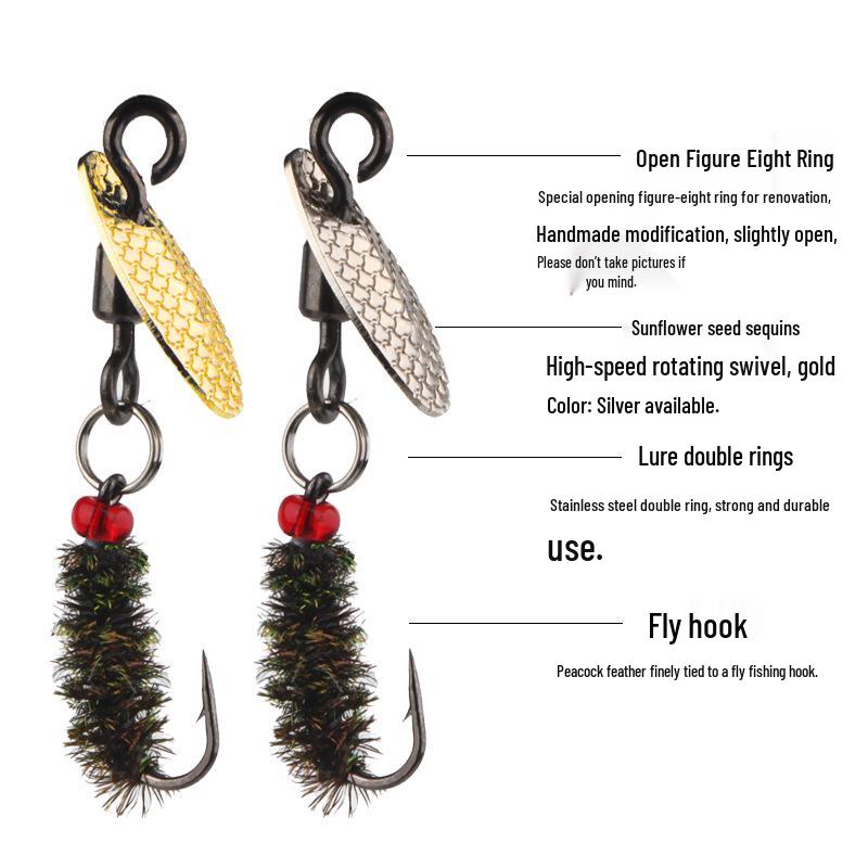 Nano Worm Micro Fly Fishing Lure with Spinner Blades and Hand-tied Modified Hooks