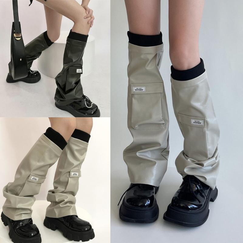 Womens PU Leathers Leg Warmers Long Leg Sleeve Socks Warm Adult Girls Boot Socks Party Casual Streetwear