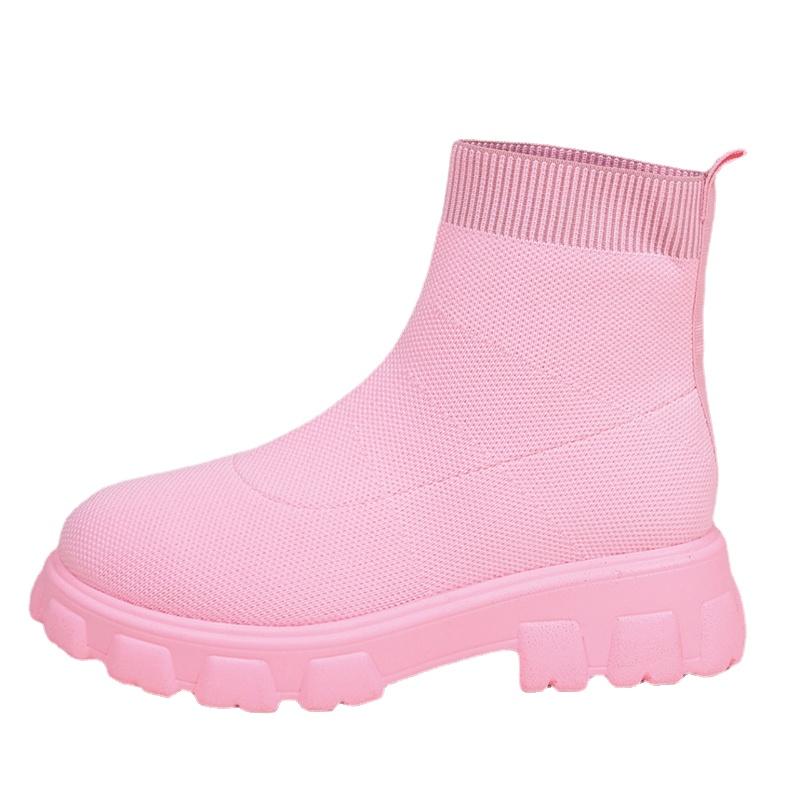 2024 Осень Зима Новые Парные Носки Туфли Женские Толстые Подошвы Повседневные Большие Размеры Сетчатые Красные Трикотажные Короткие Сапоги Модные Женские Сапоги