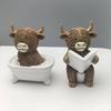 Милая фигурка горной коровы, статуэтка горной коровы из смолы для ванной/чтения, шотландское украшение с крупным рогатым скотом для дома, кухни, многоярусного подноса, настольного декора