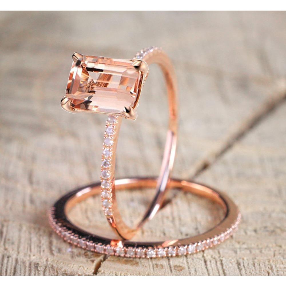 Women's 18K Rose Gold Plated Wedding Ring Set Sparkling Zirconia Band Stackable Rings