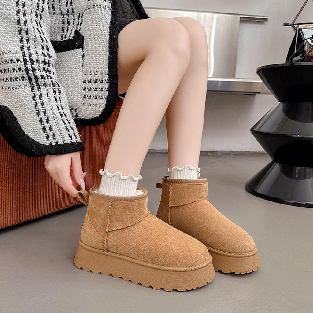 Осенне-зимние короткие зимние сапоги-трубы для женщин, трансграничные, большого размера, плюс, средний каблук, плоская подошва, хлопковые сапоги 35-41