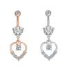 Double Heart Zircon Prong Setting Belly Button Ring Pendant for Women