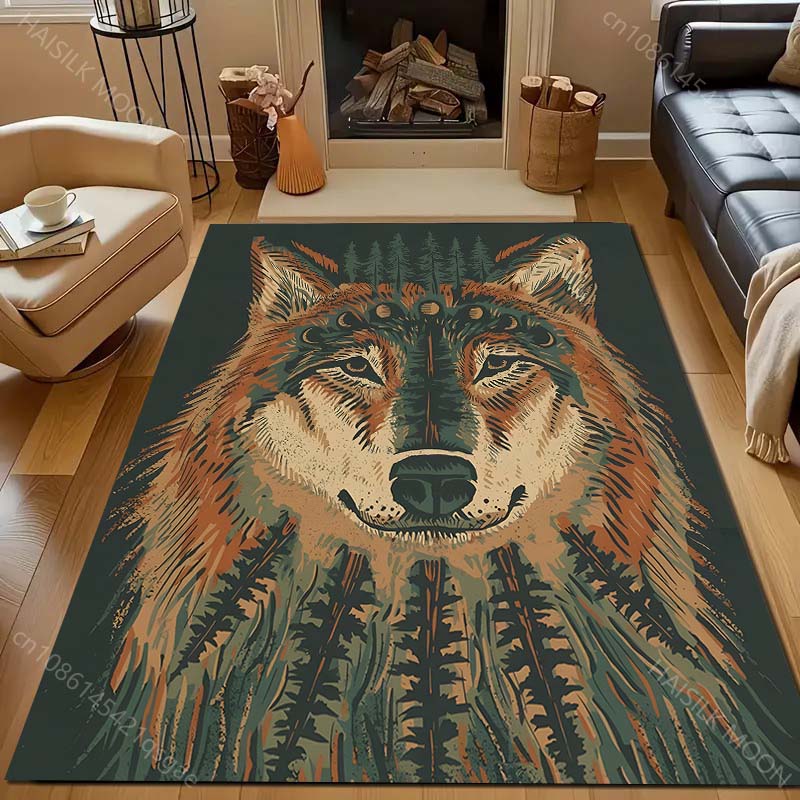 1PC Wolf Mythical Painting Carpet for Living Room Bedroom Sofa Doormat Decor Area Rug Non-slip Floor Mat Machine Washable