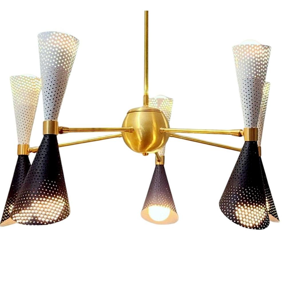 Diablo Stilnovo Chandelier Light Fixture Perforated Sheet Cone Handcrafted Light Fixture