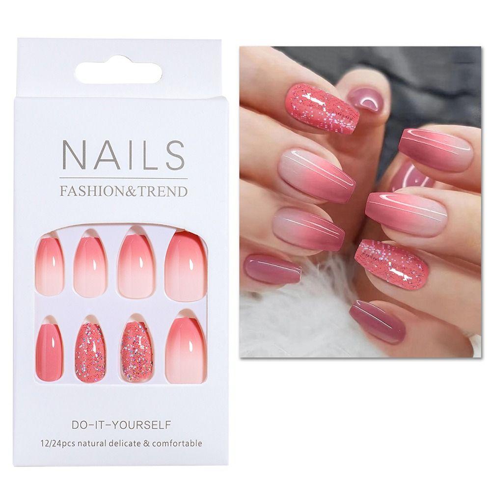 24 шт./кор. полное покрытие накладных ногтей градиентные розовые накладные ногти модные ногти во французском стиле для женщин