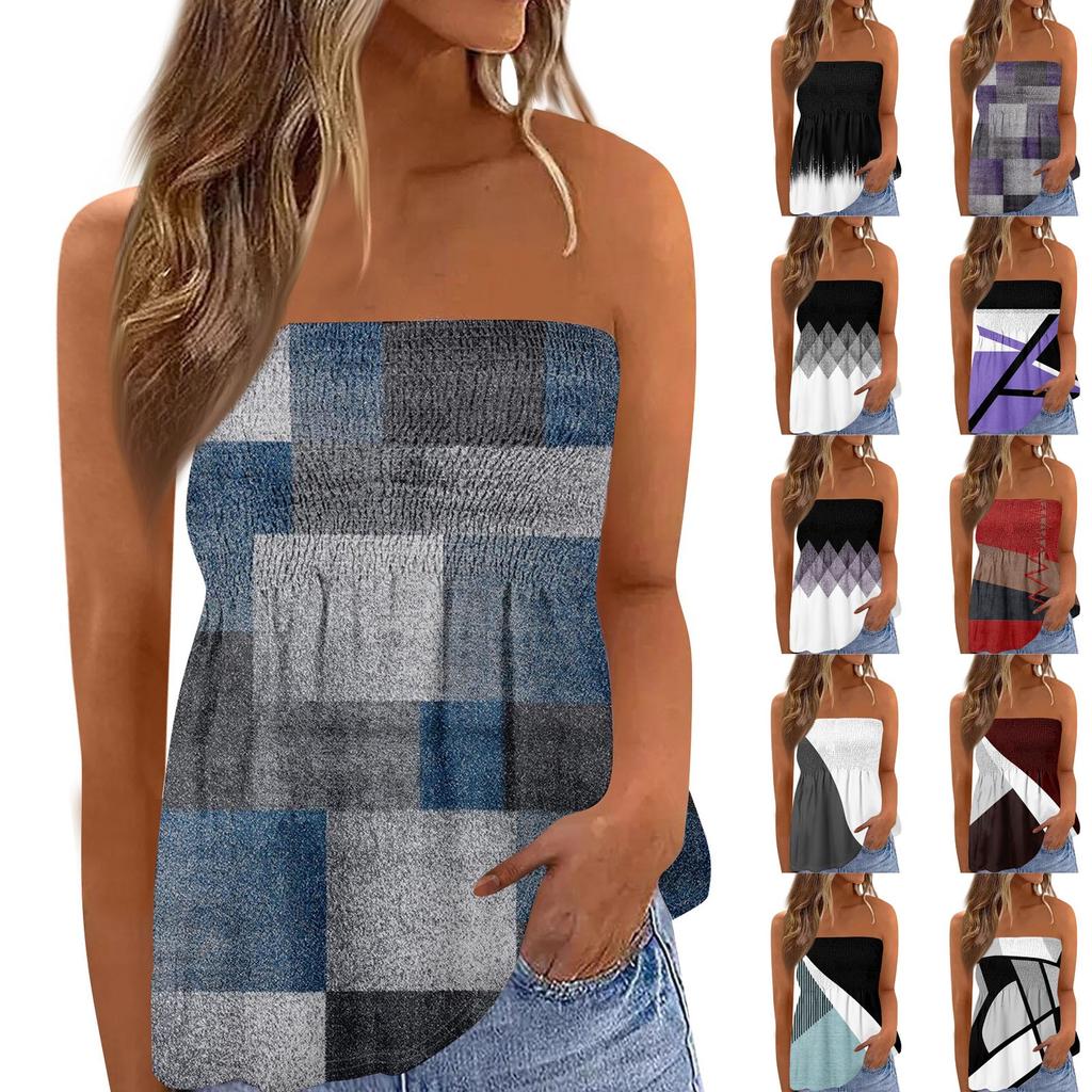 Tube Tops For Women,Cute Sexy Off Shoulder Print Sleeveless T-Shirt