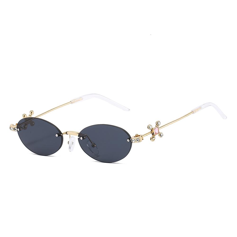 Three-stone sunglasses, rimless, oval-shaped lenses, women's sunglasses