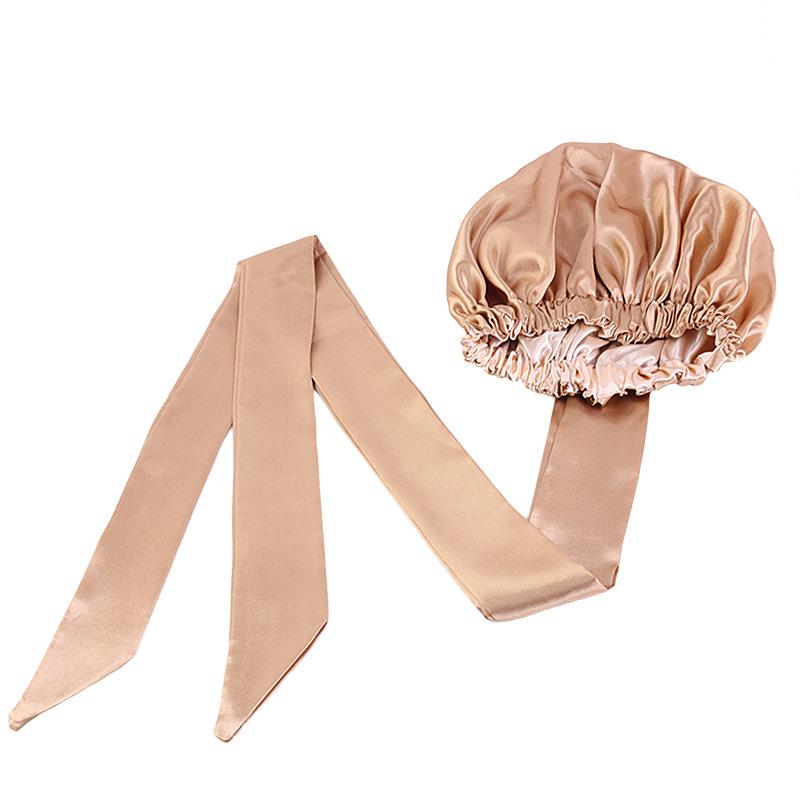 Double Layer Satin Bonnet Hair Wraps Long Band Custom Designer Bonnets Adjustable Elastic Bonnet