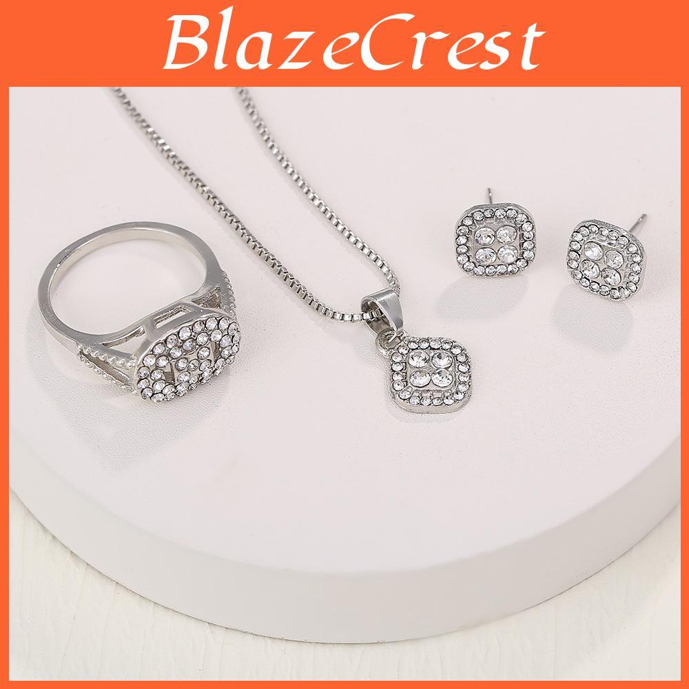 Stylish Set Light Geometric Luxury Simple Necklace Ring Earrings 3piece Set