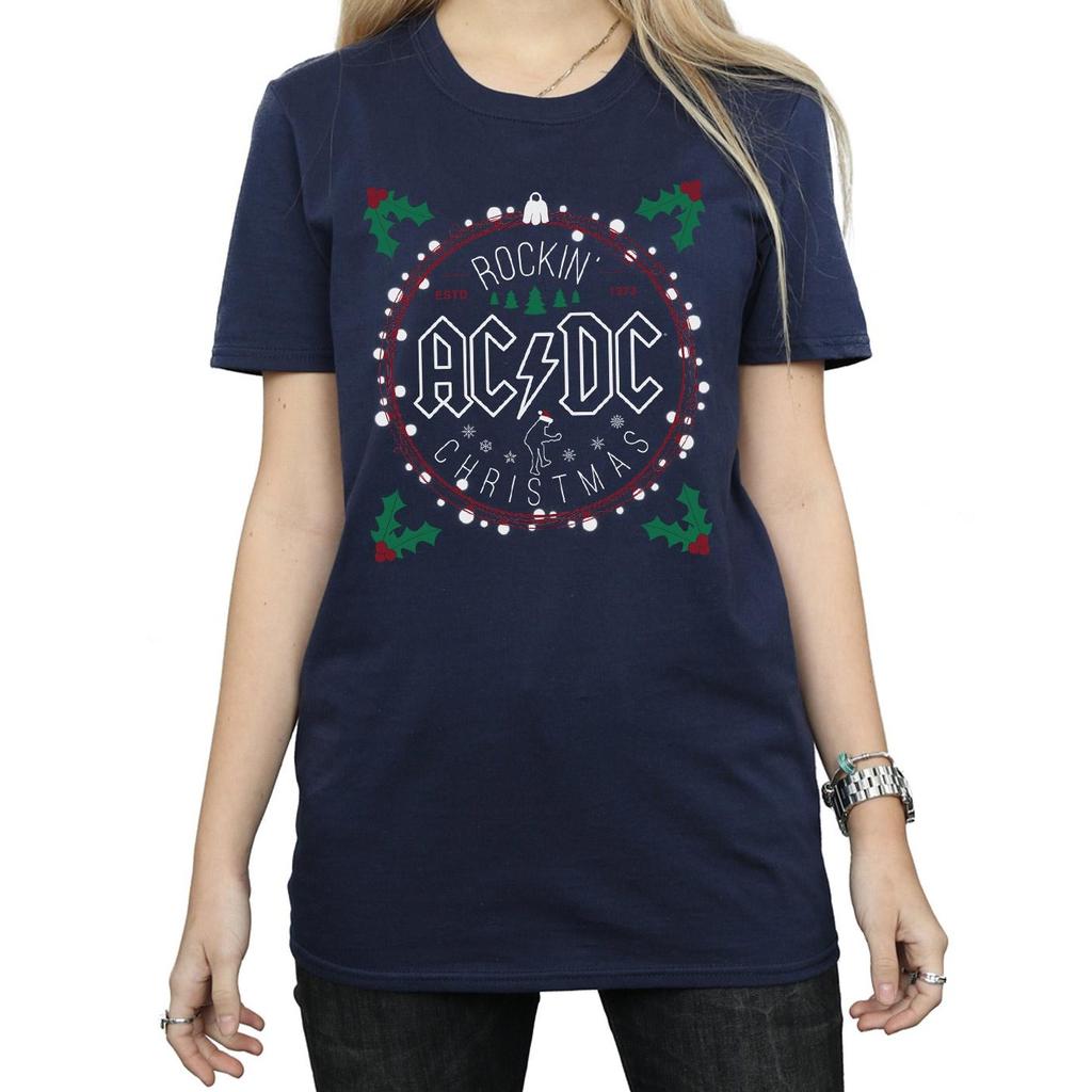 AC/DC Womens/Ladies Christmas Circle Cotton Boyfriend T-Shirt