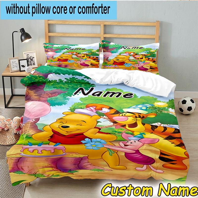 3PCS Custom Name Little yellow bear and friends Bedding Set, Bedding Set Including 1pc Duvet Cover And 2pcs Pillowcases for Bedroom,Dormitory Gift