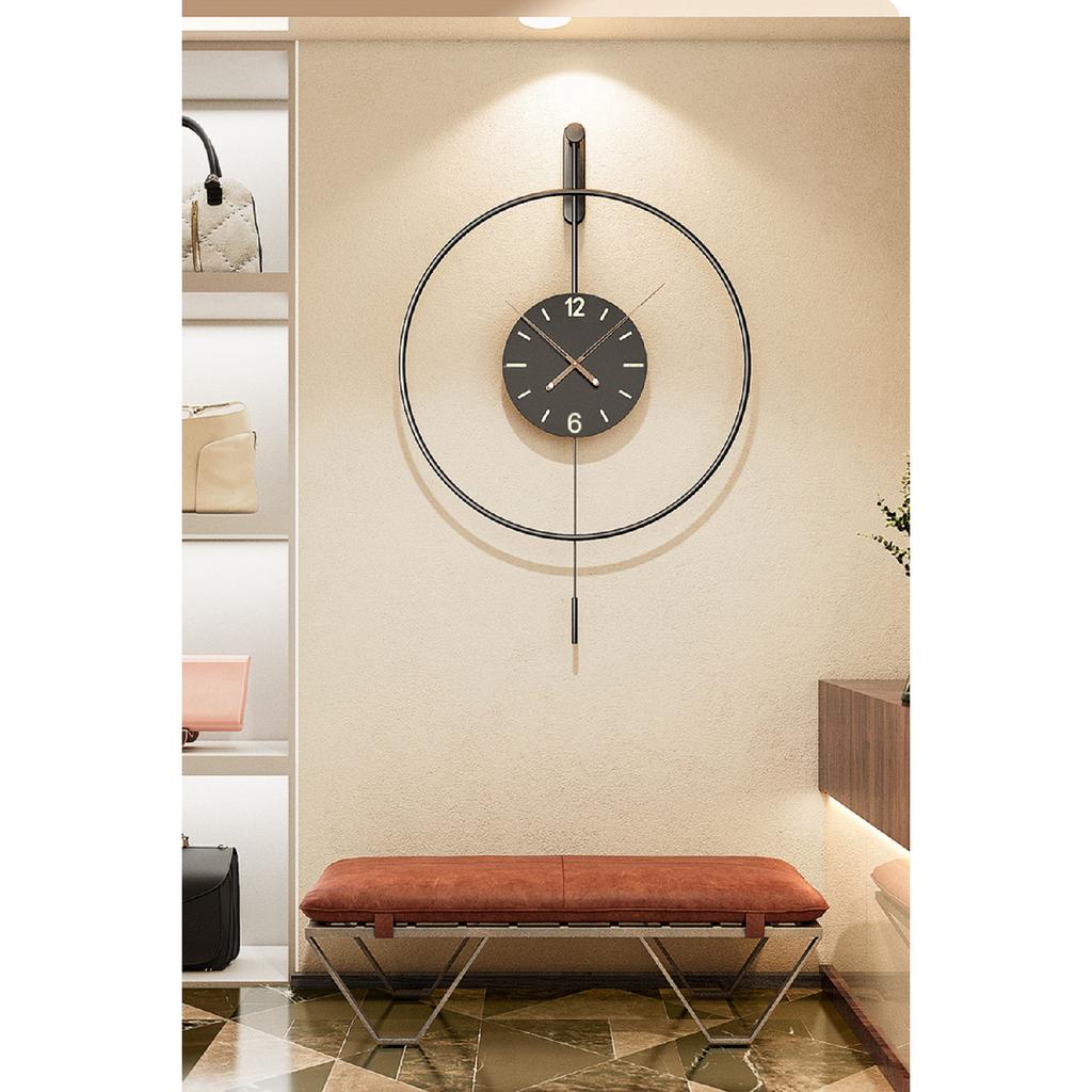 Izmir Elit Time 60 см, черные, современные декоративные металлические настенные часы с маятником