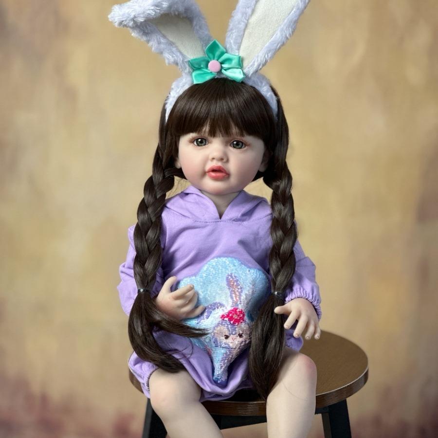 BZDOLL 55 см 22 дюйма реалистичная кукла-младенец из мягкого силикона с длинными каштановыми волосами принцесса малышка Bebe рождественский подарок