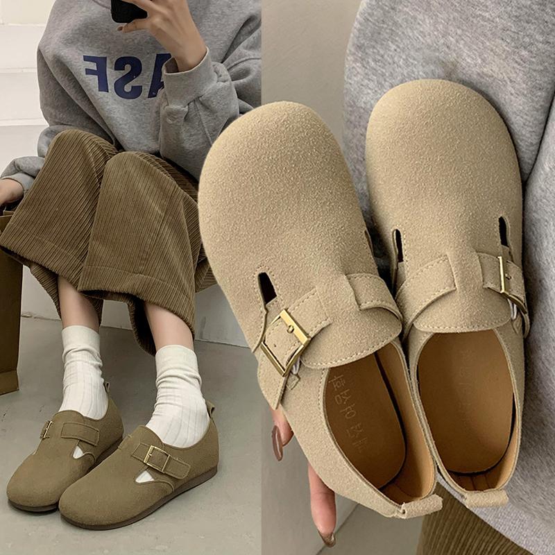 New Shoes Women Flats Round Toe Casual Sneakers Women Loafers Fur Dress Retro Slip On Woman Rubber Flock Luxury Designer Shoes