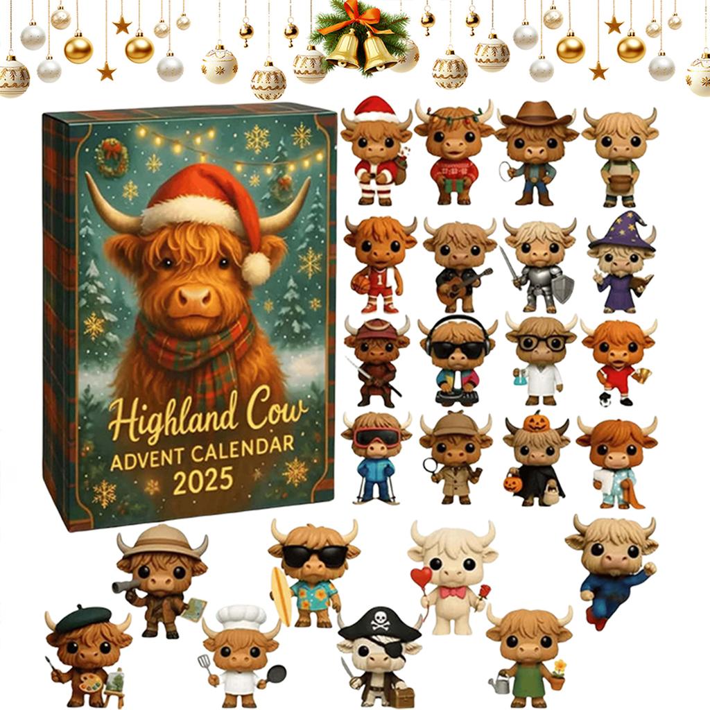 Highland Cow Christmas Advent Calendar Christmas Countdown Advent Calendar 2025 24 Days 3D Cow Advent Calendars Gift 2025