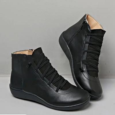 Зимние женские зимние кожаные ботильоны весенние туфли на плоской подошве короткие винтажные ботинки женские меховые ботинки на шнуровке