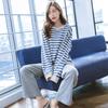 Striped Cotton Pajamas Women Autumn and Winter Long-sleeved Korean Casual Large Size Long Pants Outside The Home Clothes Suit