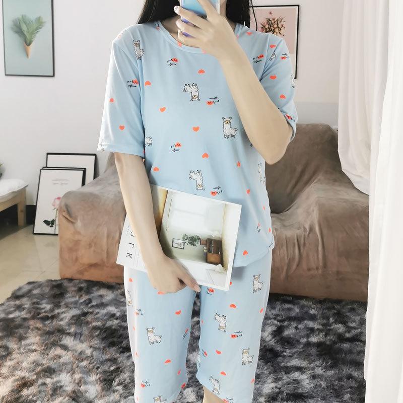 Корейский новый летний костюм для дома из короткорукавных укороченных брюк и топа, тонкая пижама, женский, простой повседневный стиль, можно носить на улице
