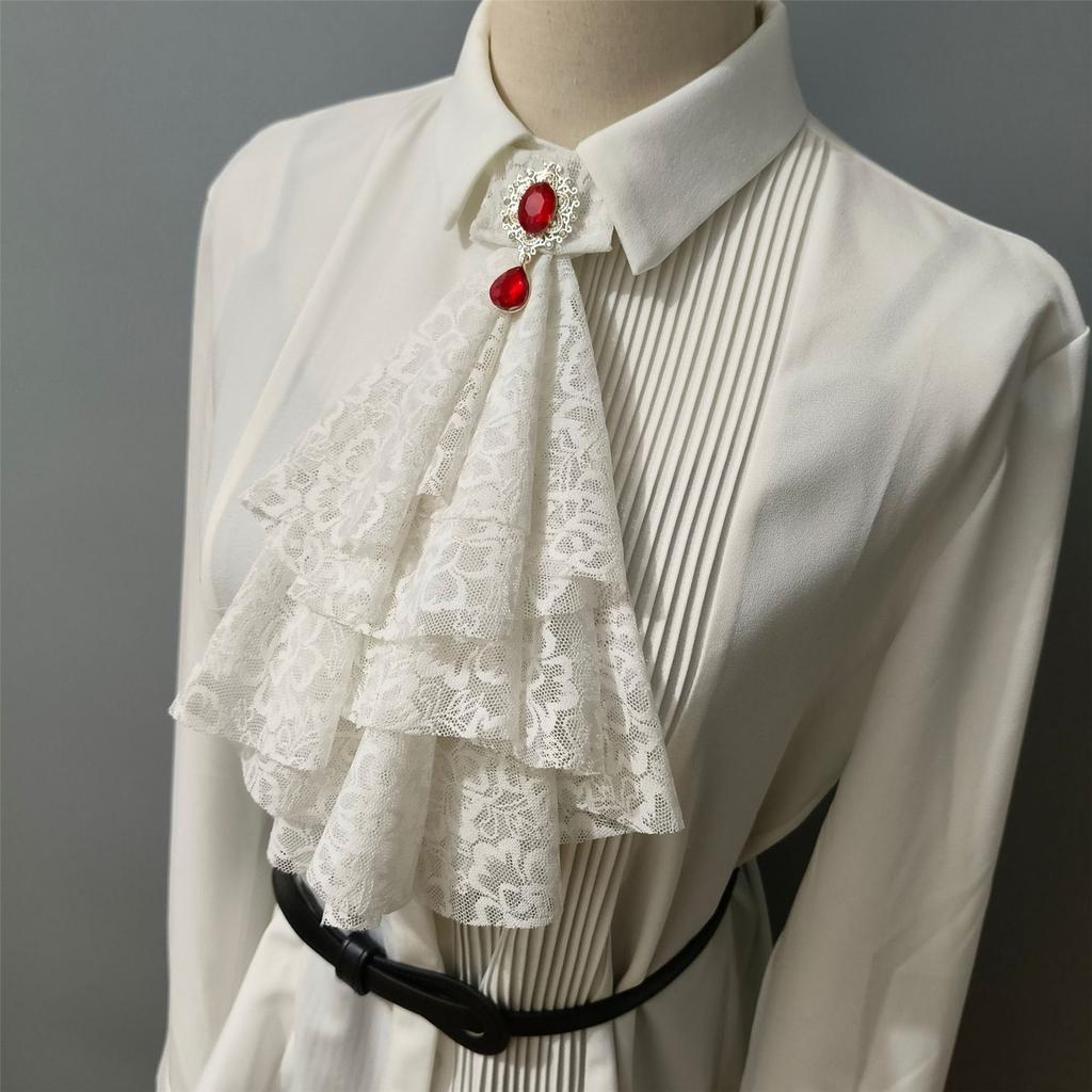 Women's Multilayer Lace Ruffle Crystal Faux Collar Gothic Victorian Detachable Jabot Collar Steampunk Clothing Accessory