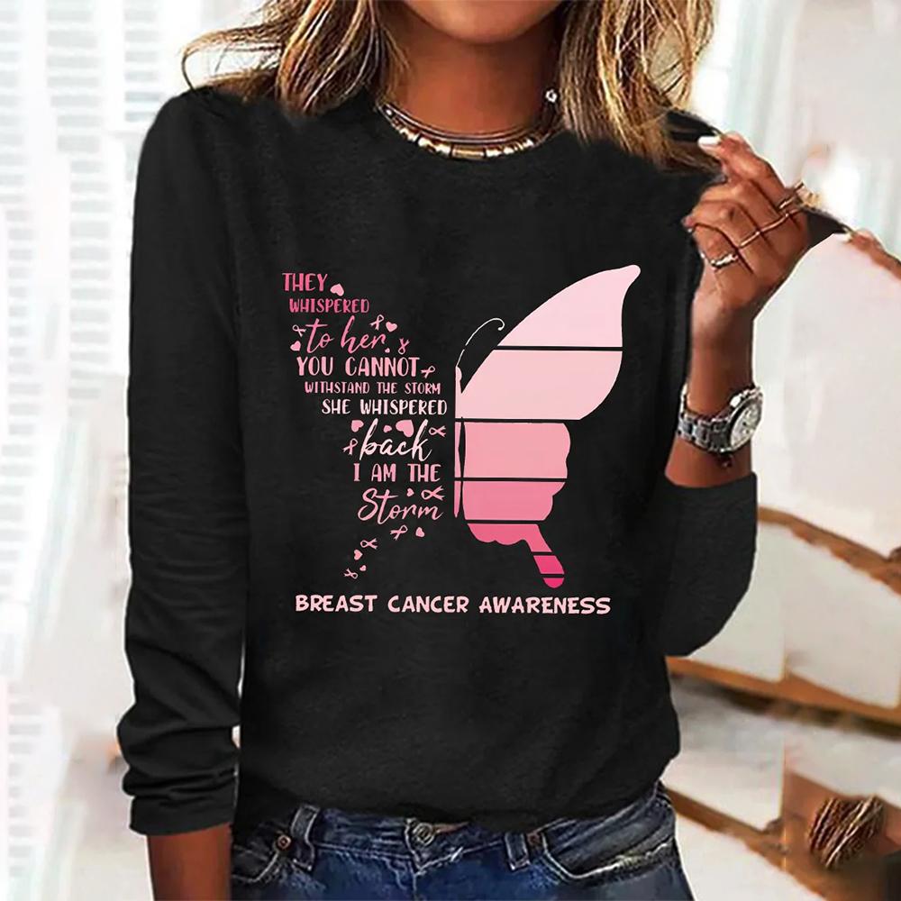 Дизайнерские женские футболки с принтом бабочек, осенние хлопковые модные футболки с длинными рукавами, женская одежда с круглым вырезом и надписью, пуловеры, топы