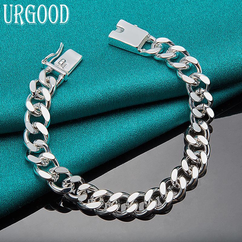 Браслет с боковой цепочкой из стерлингового серебра 925 пробы, 10 мм, модные ювелирные изделия