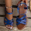 Women's Large Size Round Toe Sandals Shoes Summer Casual Breathable Flat Bottomed Roman Beach Sandals 36-43