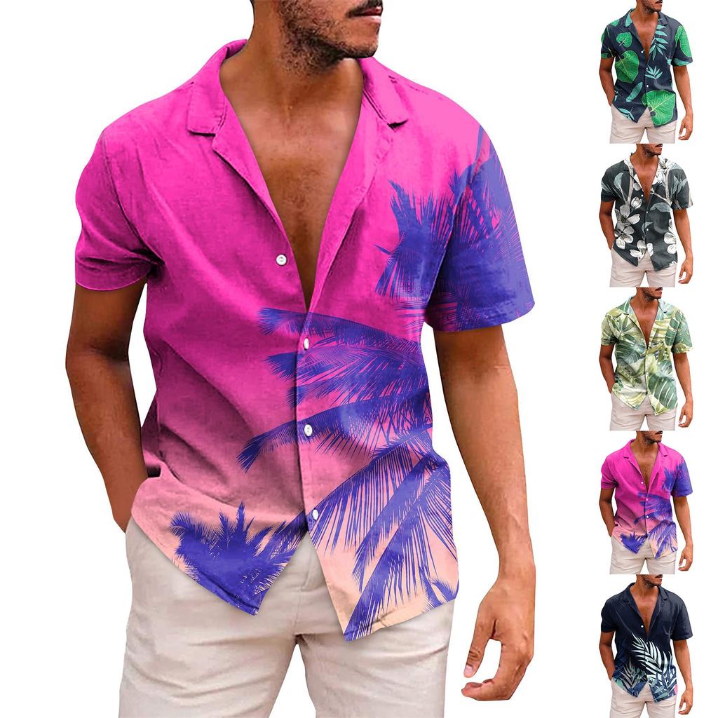 Men's Hawaiian Printed Button Short Sleeve Shirts Men's Casual Fashion Short Sleeve Shirts