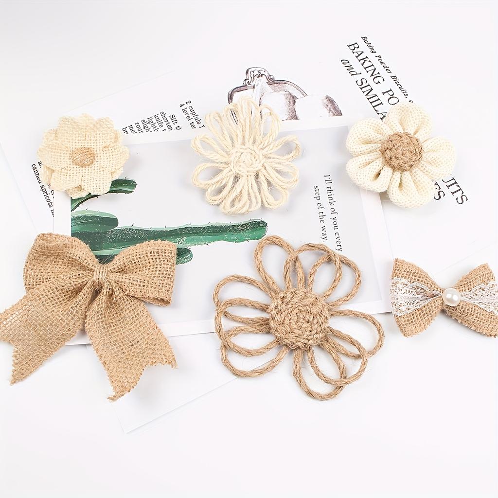 6 шт. Ленточные цветы из льна смешанных цветов - Сделай сам, ручная работа, бант для подарочной упаковки, одежды, обуви, шляп, аксессуаров, Рождества