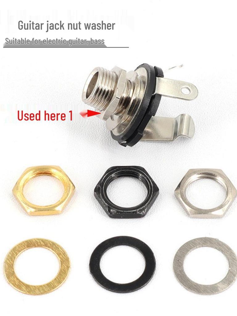 6.35mm Audio Output Electric Bass Guitar Jack with Hex Screw Nut and Washer