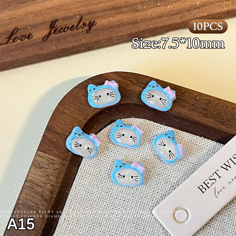 10 шт./пакет 3D Мультяшные Шармы для ногтей Hello Kitty Смешанная смола Котенок Китти с бантом Украшение для нейл-арта Кавайный Блестящий Kt Деталь для ногтей
