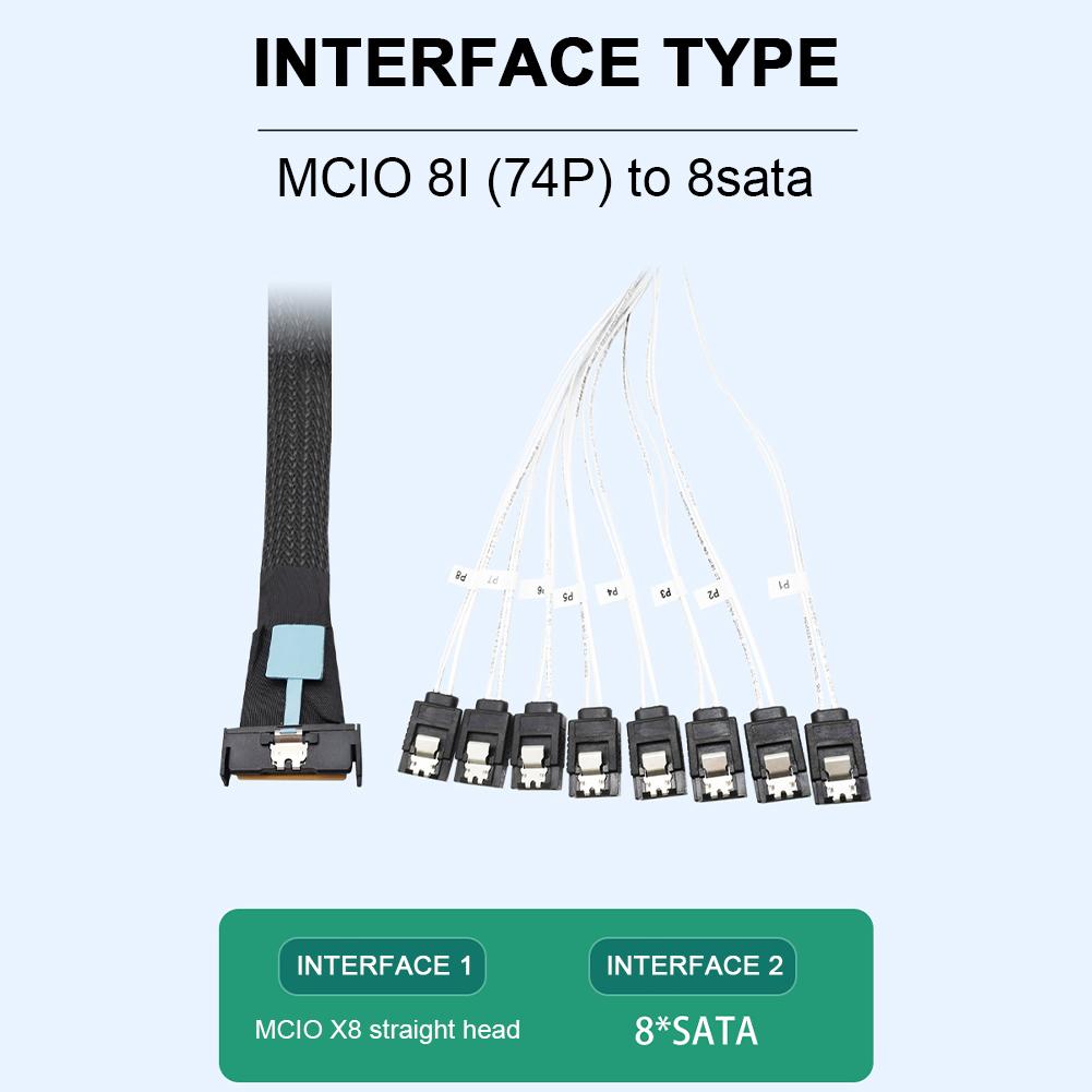 0.5M PCI-E Slimline SAS MCIO 8I To 8X SATA Cable PCI-E5.0 Slimline SAS MCIO 8I To 8*SATA Cable SAS MCIO 8I 74P To 8*SATA 7P Cord
