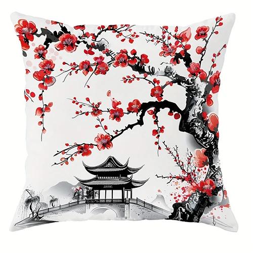 Наволочка декоративная в древнем стиле с цветущей сливой, ультрамягкий полиэстер, для гостиной, дивана, спинки, автомобильная наволочка