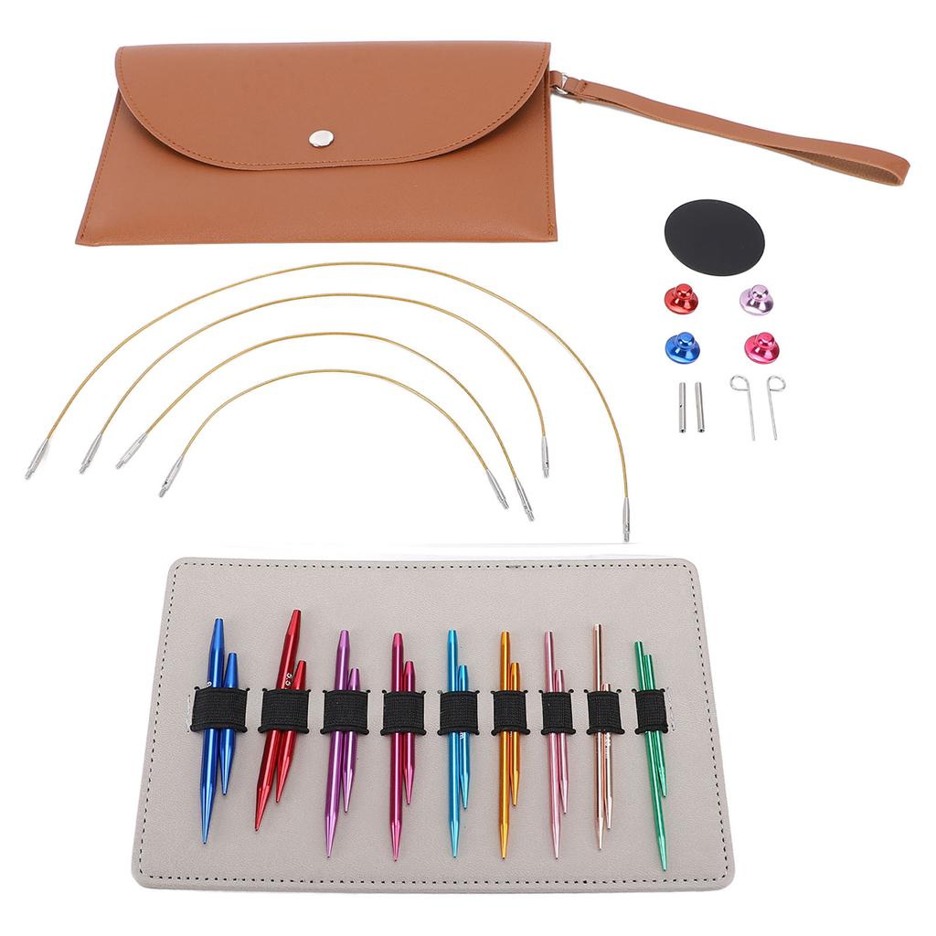 Набор из 9 пар круговых спиц, сменных, с футляром из нержавеющей стали для начинающих