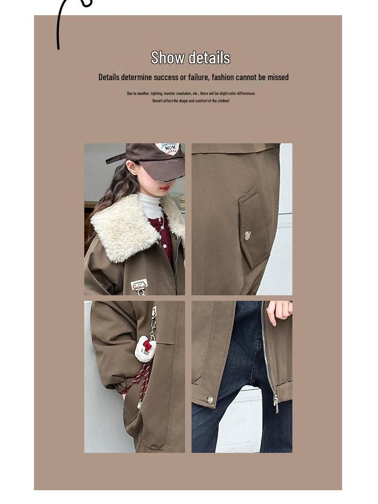 Девичье стеганое пальто - 2025 Осень/Зима Модная утолщенная хлопковая куртка для больших детей